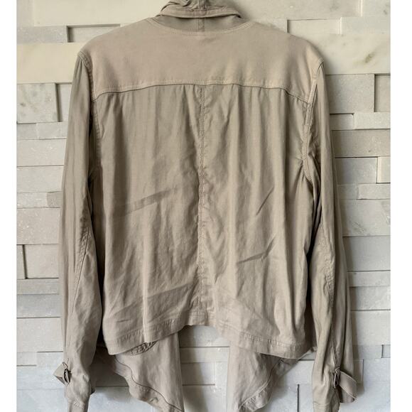 ANTHROLOGIE Gulliver LINEN Drapey Sueded Shoulders Light Jacket L Neutral Beige - Picture 3 of 8